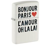 Zippo Windproof Lighter - Bonjour, White Mat, Colour Image - Refillable - Reusable - Windproof Design - Gift Box - Made in USA
