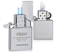 Zippo Windproof Lighter - Brushed Chrome Finish - Gift Set with Dual Flame Butane Insert - Refillable - Reusable - Windproof Design - Gift Box - Made in USA