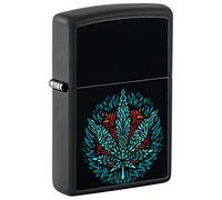 Zippo Windproof Lighter - Canna esign - Black Matte, Colour Image with Black Light Effect - Refillable - Reusable - Windproof Design - Gift Box - Made in USA