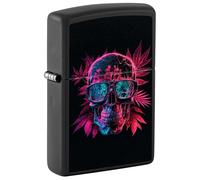 Zippo Windproof Lighter - Cannabis Skull, Black Matte, Black Light - Refillable - Reusable - Windproof Design - Gift Box - Made in USA