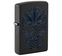 Zippo Windproof Lighter - Cannabis Skull Model - Black Matte Finish with Black Light Effect - Refillable - Reusable - Windproof Design - Gift Box - Made in USA
