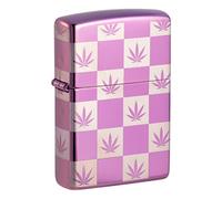 Zippo Windproof Lighter - Checkered Cannabis Model - High Polish Purple Finish with 360 Photo Image - Refillable - Reusable - Windproof Design - Gift Box - Made in USA