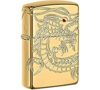 Zippo Windproof Lighter - Chinese Dragon - 360 Multicut Engraving & Epoxy Inlay - Armor, High Polish Gold - Refillable - Reusable - Windproof - Made in USA
