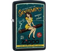 Zippo Windproof Lighter - Cigar Girl - Black Matte, Color Image - Refillable for Lifetime Use - Adjustable Flame - Gift Box - Metal Construction - Made in USA