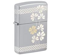 Zippo Windproof Lighter, Clover Design - High Polished Chrome, Laser 360° Laser Two-Tone - Refillable, Reusable, Windproof Design - Comes in Gift Box - Made in USA