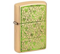 Zippo Windproof Lighter, Clover Leaves Design - High Polished Brass, Fusion - Refillable, Reusable, Windproof Design - Comes in Gift Box - Made in USA