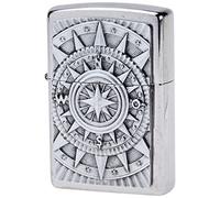 Zippo Petrol Lighter, Brass stainless steel look, Windproof, Refillable, Compass, Made in USA