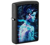Zippo - Windproof Lighter, Cyber Woman Design, Matt Black, Black Light, Refillable, Reusable, Windproof Design, Gift Box, Made in the USA