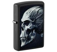Zippo Windproof Lighter, Cyberpunk Skull Design - Matt Black, Colour Image - Refillable, Reusable, Windproof Design - Comes in Gift Box - Made in USA