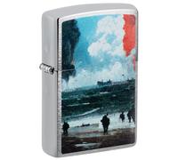 Zippo Windproof Lighter, D-Day Landing, Brushed Chrome, Colour Image, Refillable, Reusable, Windproof Design, Gift Box, Made in USA