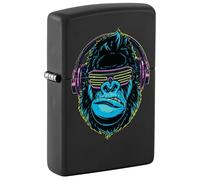 Zippo Windproof Lighter, DJ Gorilla Design - Matt Black, Black Light - Refillable, Reusable, Windproof Design - Comes in Gift Box - Made in USA