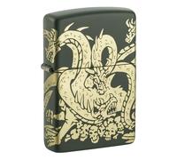 Zippo Windproof Lighter, Dragon Design - Matt Green, Laser 360° - Refillable, Reusable, Windproof Design - Comes in Gift Box - Made in USA