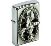Zippo Windproof Lighter - Eagle in Mirror, High Polish Chrome, Emblem - Refillable - Reusable - Windproof Design - Gift Box - Made in USA