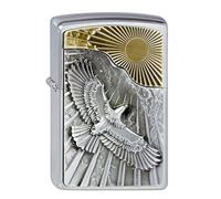 Zippo Windproof Lighter - Eagle Sun Fly - Brushed Chrome - Refillable for Lifetime Use - Adjustable Flame - Gift Box - Metal Construction - Made in USA