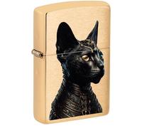Zippo Windproof Lighter, Egyptian Cat, Brushed Brass, Colour Image, Refillable, Reusable, Windproof Design, Gift Box, Made in USA