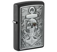 Zippo Windproof Lighter, Emblem Skull with Anchor Design - Matt Black, Emblem - Refillable, Reusable, Windproof Design - Comes in Gift Box - Made in USA