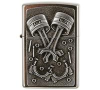 Zippo Windproof Lighter - Engine Parts - Street Chrome, Emblem - Refillable for Lifetime Use - Adjustable Flame - Gift Box - Metal Construction - Made in USA