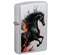Zippo Windproof Lighter, Fire Horse, Satin Chrome, Colour Image, Refillable, Reusable, Windproof Design, Gift Box, Made in USA