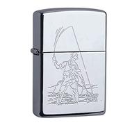 Zippo Windproof Lighter - Fisherman - High Polish Chrome - Lustre - Refillable - Reusable - Gift Box - Made in USA