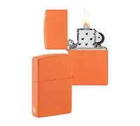 Zippo Windproof Lighter - Flame Logo - Orange Matte Finish - Refillable for Lifetime Use - Adjustable Flame - Gift Box - Metal Construction - Made in USA
