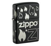 Zippo Windproof Lighter, Flame Logo Design - Matt Black with Chrome, Laser 360° - Refillable, Reusable, Windproof Design - Comes in Gift Box - Made in USA