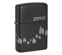 Zippo Windproof Lighter, Flame Logo Pattern Design - Matt Black with Chrome, Laser 360° - Refillable, Reusable, Windproof Design - Comes in Gift Box - Made in USA