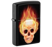 Zippo Windproof Lighter, Flaming Skull Design - Matt Black, Texture Print - Refillable, Reusable, Windproof Design - Comes in Gift Box - Made in USA