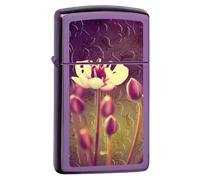 Zippo Windproof Lighter, Flowers Design - Slim High Polished Purple, Colour Image - Refillable, Reusable, Windproof Design - Comes in Gift Box - Made in USA