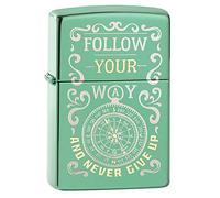 ZIPPO - Windproof Lighter, Follow Your Way Design, Laser Two Tone, High Polish Green, Refillable, In Gift Box