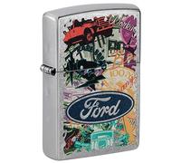 Zippo Windproof Lighter - Ford Design - Street Chrome, Colour Image - Refillable - Reusable - Windproof Design - Gift Box - Made in USA