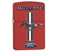 Zippo Lighter Ford Mustang - Windproof, Refillable, Adjustable Flame - Red Matte, Brass/Stainless