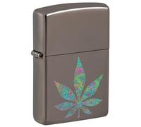 Zippo Windproof Lighter, Funky Cannabis Design - Black Ice, Colour Image - Refillable, Reusable, Windproof Design - Comes in Gift Box - Made in USA