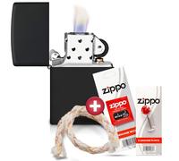 Zippo Windproof Lighter Gift Set - Black Matte Finish - Wick and Flint - Refillable - Reusable - Windproof Design - Gift Box - Made in USA
