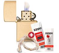 Zippo Windproof Lighter Gift Set - Brushed Brass Finish - Wick and Flint - Refillable - Reusable - Windproof Design - Gift Box - Made in USA - Durable