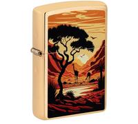 Zippo Windproof Lighter - Giraffes, Brushed Brass, Colour Image - Refillable - Reusable - Windproof Design - Gift Box - Made in USA