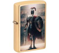 Zippo Windproof Lighter - Gladiator Design - Gold - Brushed Brass - Colour Image - Refillable - Reusable - Windproof Design - Gift Box - Made in USA