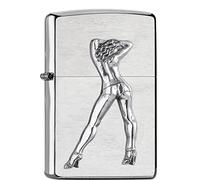 Zippo Windproof Lighter, Go-Go Girl Design - Brushed Chrome, Emblem - Refillable, Reusable, Windproof Design - Comes in Gift Box - Made in USA