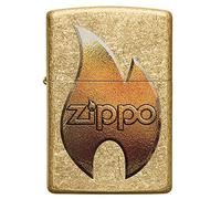 Zippo Windproof Lighter - Gold Flame Model - Tumbled Brass with Colour Image - Refillable - Reusable - Windproof Design - Gift Box - Made in USA