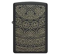 Zippo Windproof Lighter - Gold Geometry - Black Matte, Laser Engrave - Refillable, Lifetime Use - Adjustable Flame - Gift Box - Metal Construction - Made in USA