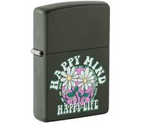 Zippo Windproof Lighter-Happy Design Green Matte-Refillable for Lifetime Use-Gift Box-Metal Construction-Made in USA, One Size