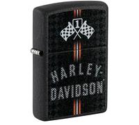 Zippo Pocket Lighter - Harley-Davidson Checkered Flags - Black Crackle - Windproof, Refillable