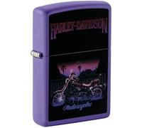 Zippo Windproof Lighter, Harley-Davidson, Purple Mat, Black Light, Refillable, Reusable, Windproof Design, Gift Box, Made in USA