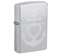Zippo Windproof Lighter Design Refillable for Lifetime Use-Gift Box-Metal Construction-Made in USA, Satin Chrome-Heart Anchor, One Size