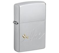 Zippo Windproof Lighter, Heart Design - Satin Chrome, Auto Two Tone - Refillable, Reusable, Windproof Design - Comes in Gift Box - Made in USA