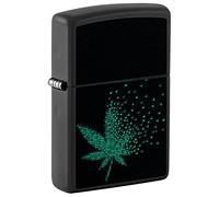 Zippo Windproof Lighter - Hemp Leaf - Black Ice, Two Tone Laser Engrave - Refillable for Lifetime Use - Adjustable Flame - Gift Box - Metal - Made in USA