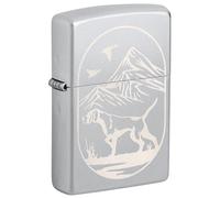 Zippo Windproof Lighter - Hunting Dog, Satin Chrome, Laser Engrave - Refillable - Reusable - Windproof Design - Gift Box - Made in USA