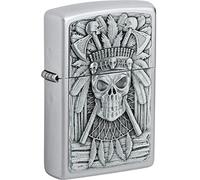 Zippo Lighter Satin Finish Emblem Indian Skull 2007659 Skull Indian