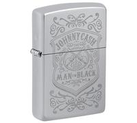 Zippo Windproof Lighter, Johnny Cash Design - High Polished Chrome, Lustre Finish - Refillable, Reusable, Windproof Design - Comes in Gift Box - Made in USA