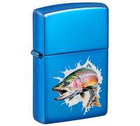 Zippo Windproof Lighter, Jumping Fish, High Polish Blue, Colour Image, Refillable, Reusable, Windproof Design, Gift Box, Made in USA