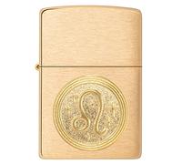 Zippo Windproof Lighter - Leo Emblem, Zodiac - Brushed Brass Finish - Refillable - Reusable - Windproof - Gift Box - Metal - Made in USA - Amazon Exclusive